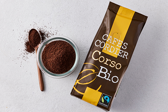 Gemalen corsokoffie, fairtrade Café Cordier