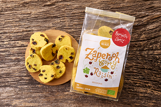 Zaperooh!, hartige koekjes met kerrie en rozijnen Ferme Nos Pilifs bio