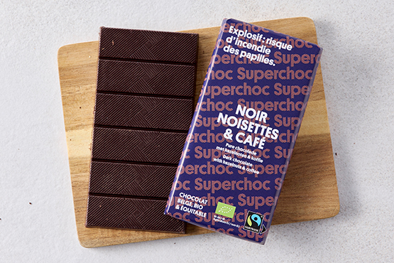 Chocolat noir aux noisettes et café Supersec bio