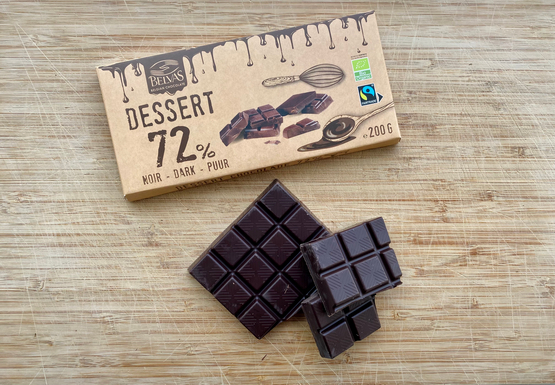 Chocolat noir 72%, dessert Belvas bio