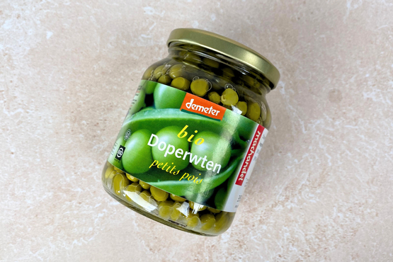 Doperwten in bokaal, Machandel bio