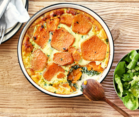 Gratin de patates douces, ricotta et épinards bio