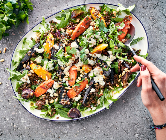 Salade de carottes couleur au cumin et lentilles bio