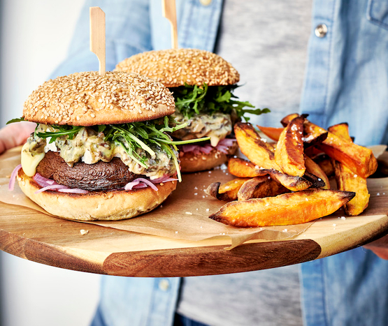 Burger de portobellos et frites bio