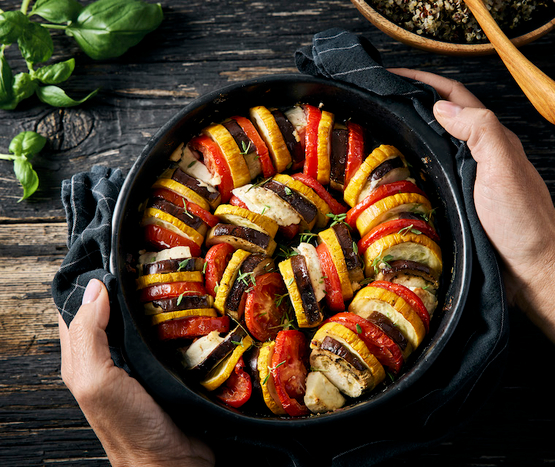 Tian de légumes tomates-mozza, aubergine et courgettes bio