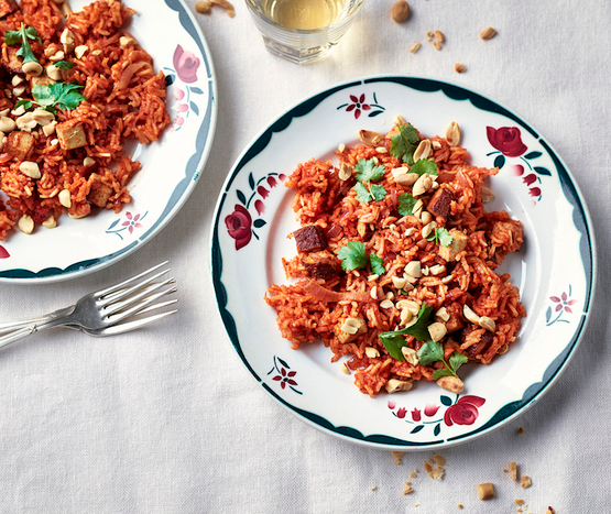 Riz pilaf d'aubergines au tofu bio
