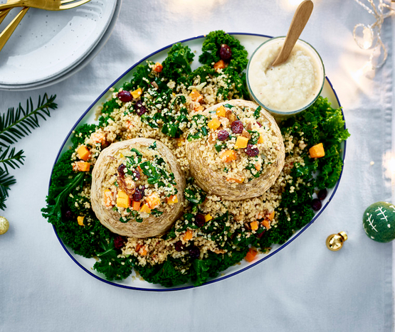 Celeri rave farci au quinoa aux airelles, sauce crémeuse de panais bio