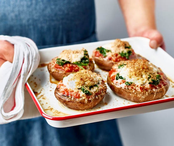 Champignons portobello farcis aux épinards & mozzarella bio