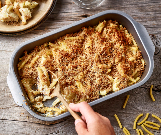 Gratin de pâtes au chou-fleur bio