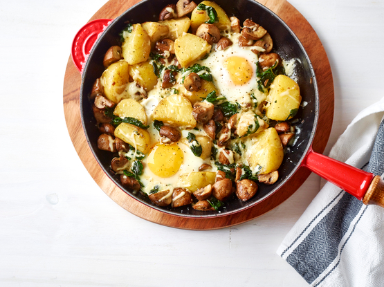 Shashuka de pommes de terre, shiitakés et pourpier d'hiver bio