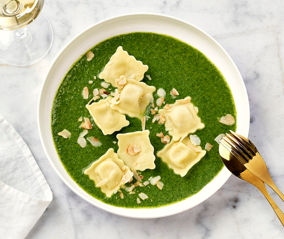 Raviolis frais aux artichauts, pesto de cresson bio