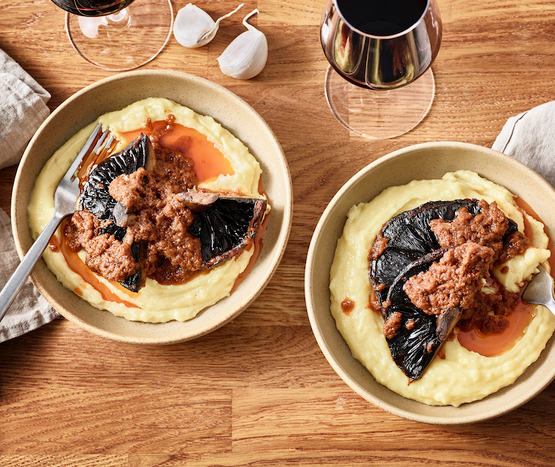 Steaks de portobello, purée de pomme de terre bio