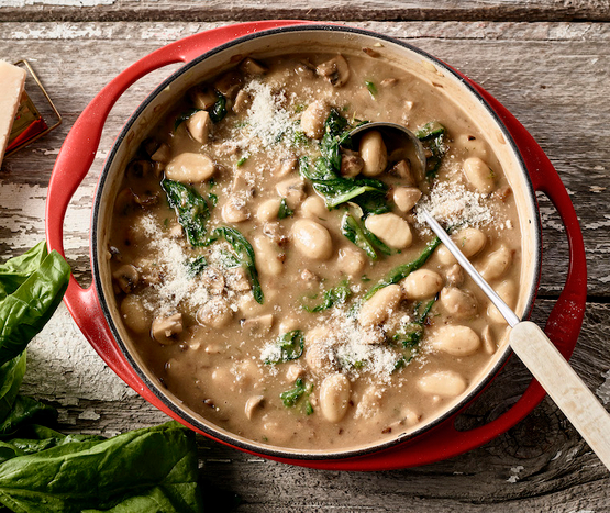 Soupe crémeuse, gnocchi et champignons bio