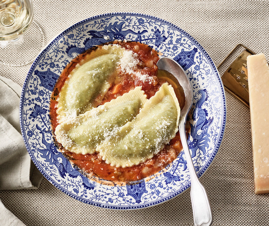 Minestrone aux raviolis frais au potiron bio