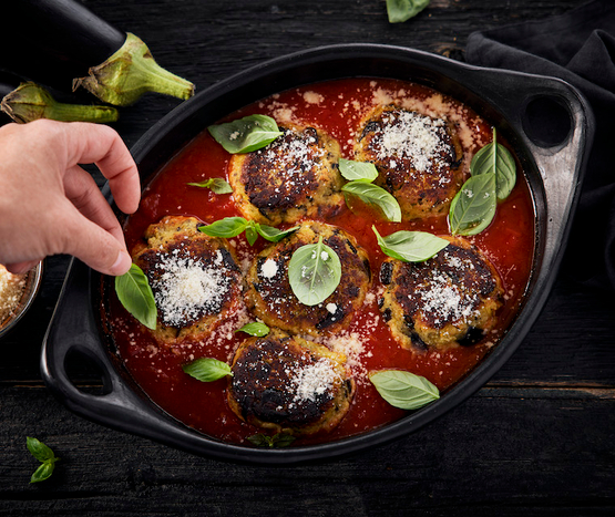 Boulettes d’aubergine parmigiana bio