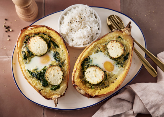 Courge spaghetti gratinée aux épinards et fromage de brebis bio