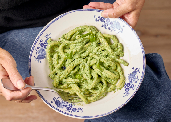 Penne au pesto d'épinards maison bio