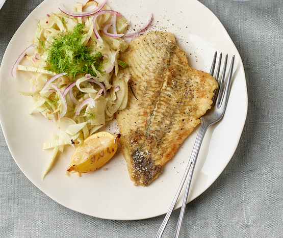 Poisson poêlé, fenouil rôti au citron