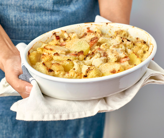 Gratin de chou-fleur au saumon fumé bio
