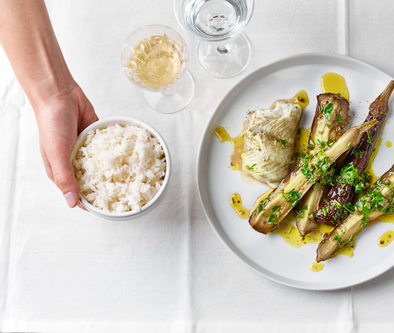 Poisson & salade tiède d'aubergines