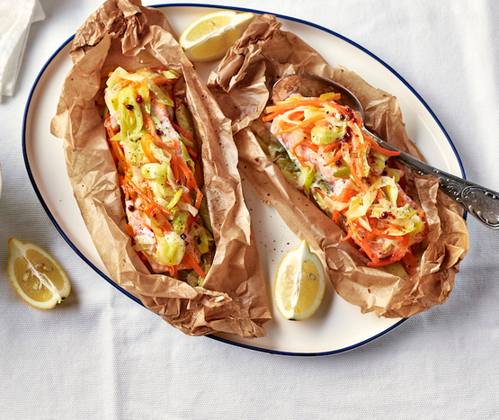 Papillotes de saumon & légumes bio