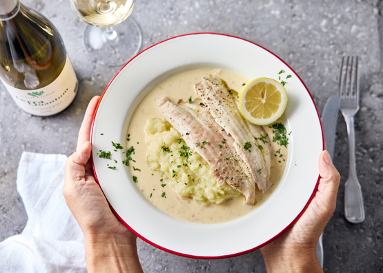 Poisson blanc, beurre blanc au citron et purée de céleri rave