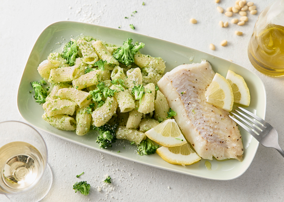 Poisson blanc et rigatoni au chou-fleur