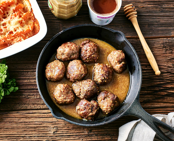 Boulettes sauce miel-moutarde, gratin de carottes