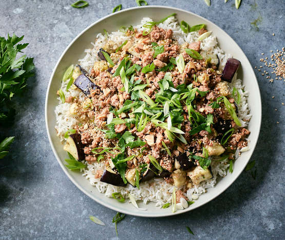 Haché de porc sauté aux aubergines