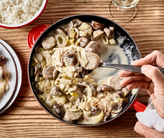 Blanquette de boudin blanc poireaux et champignons