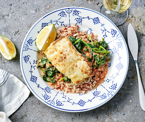 Poisson à la florentine, riz sauvage