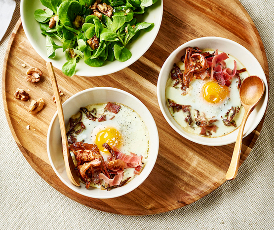 Oeufs cocotte, jambon & champignons