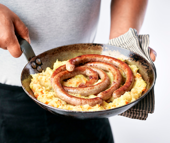 Chipolatas et stoemp aux légumes