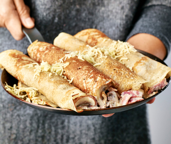 Crêpes farcies au jambon et champignons