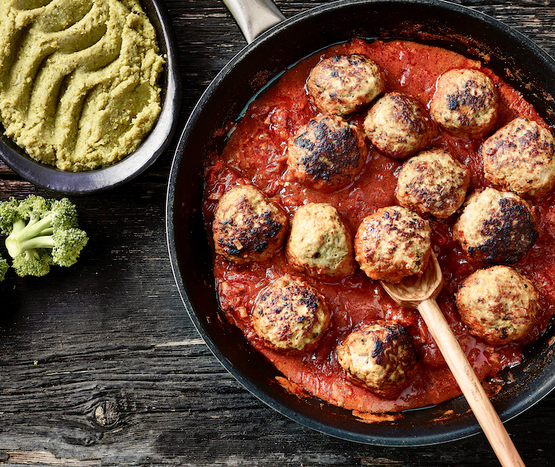 Boulettes parmesan, ricotta et écrasé de brocoli