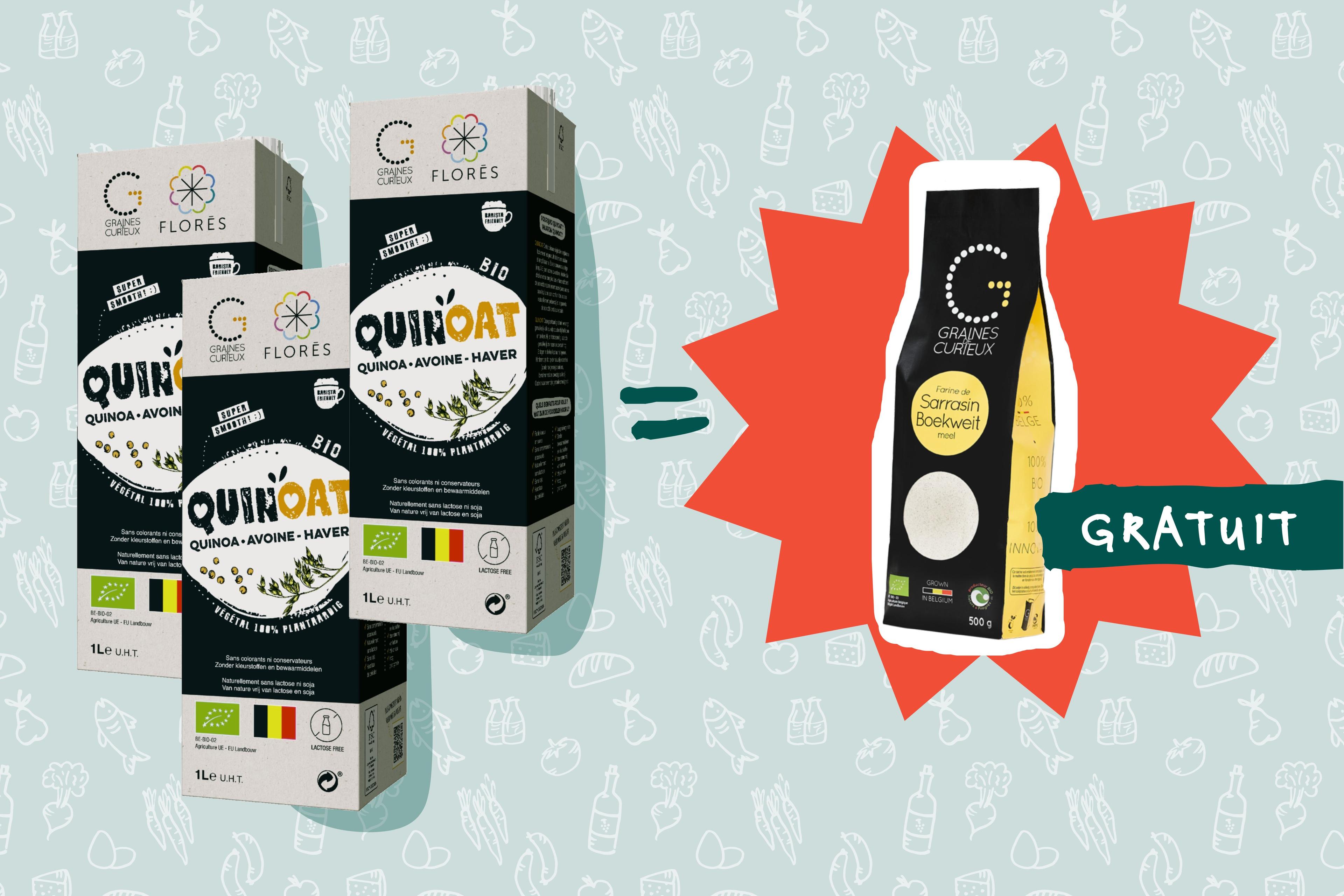 Promo : 3 Quinoat + 500 g boekweitmeel gratis