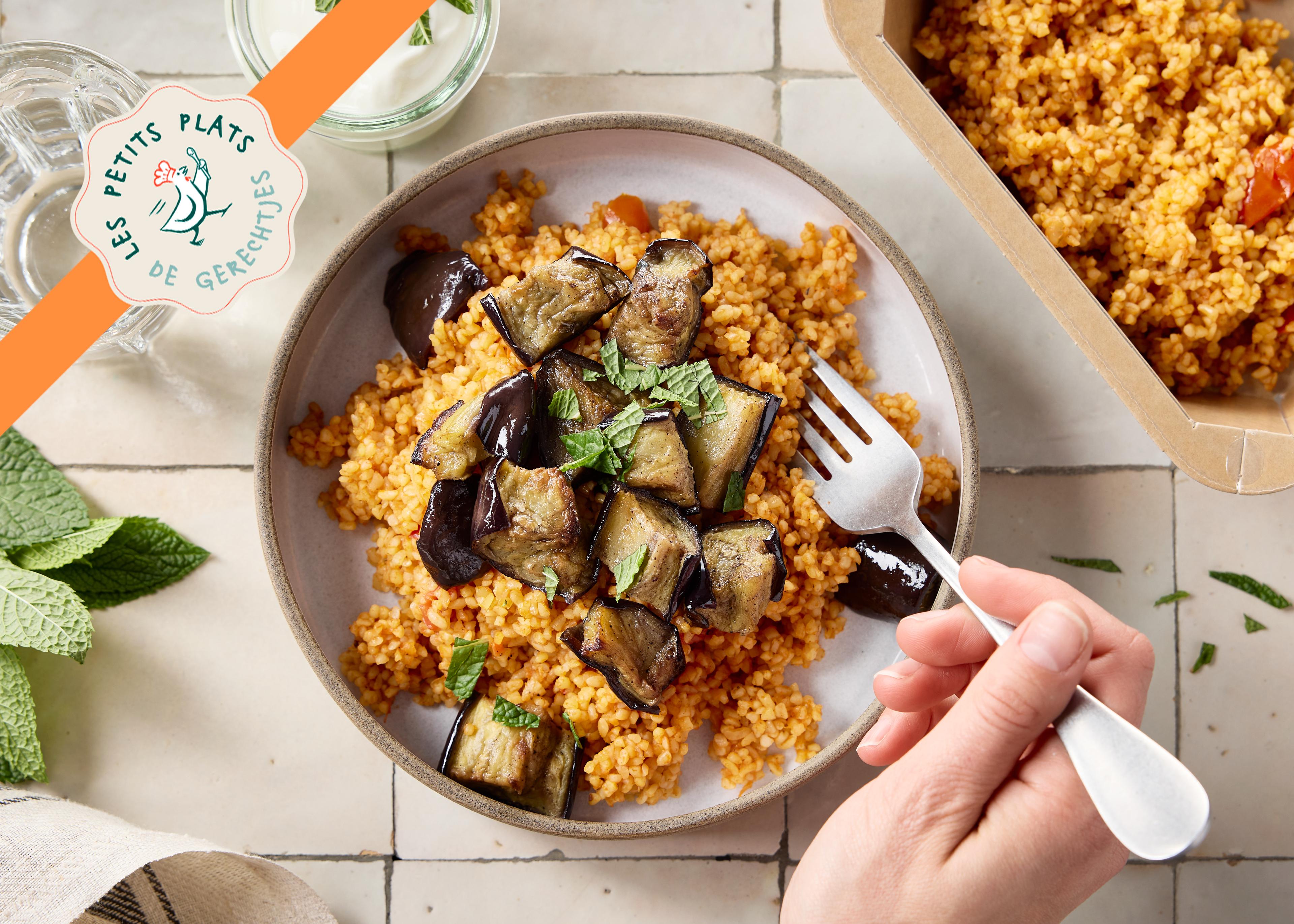 Gekonfijte aubergines en bulgur met tomaat online kopen