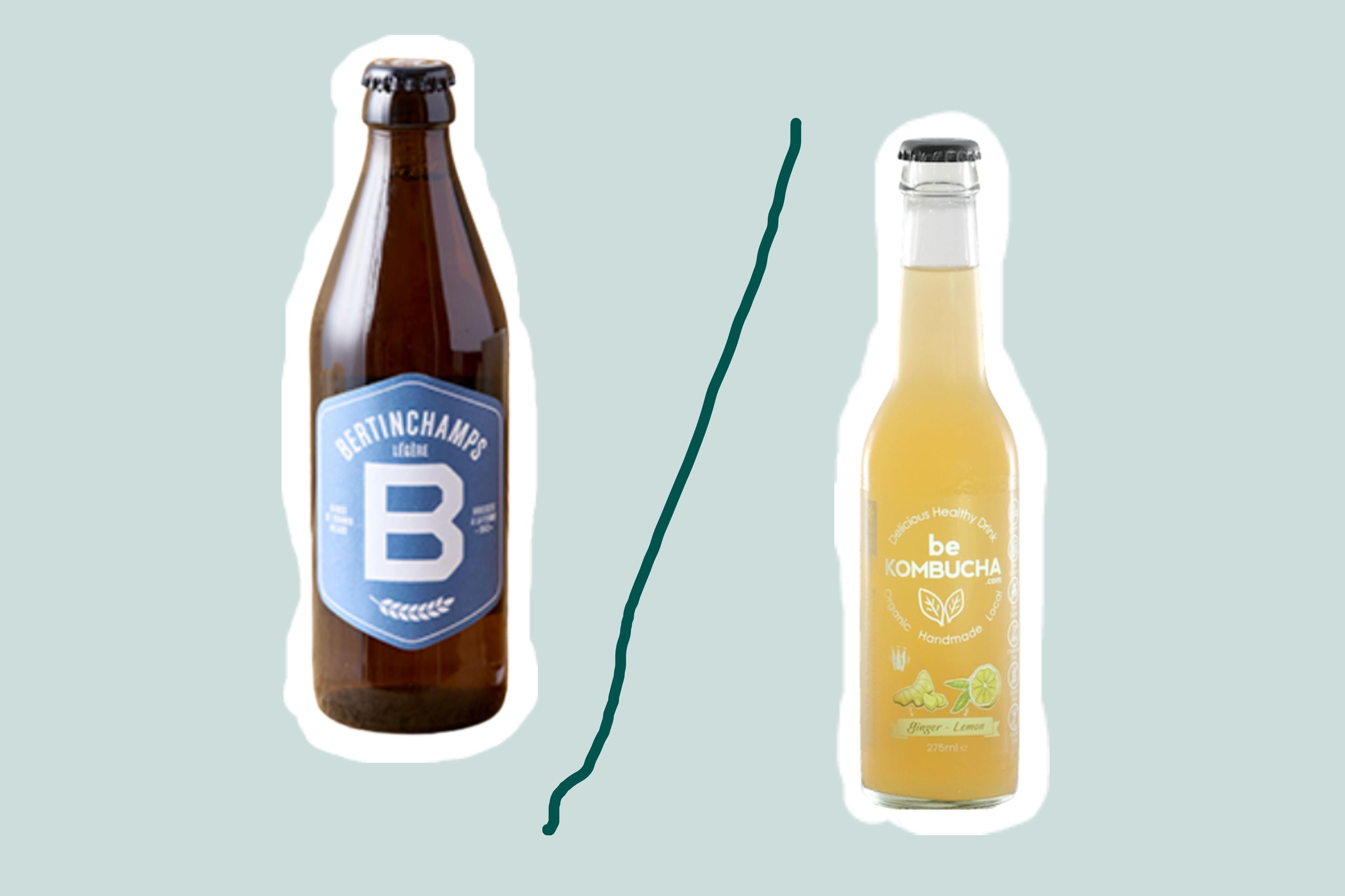 Licht bier Bertinchamps of Kombucha met gember en citroen