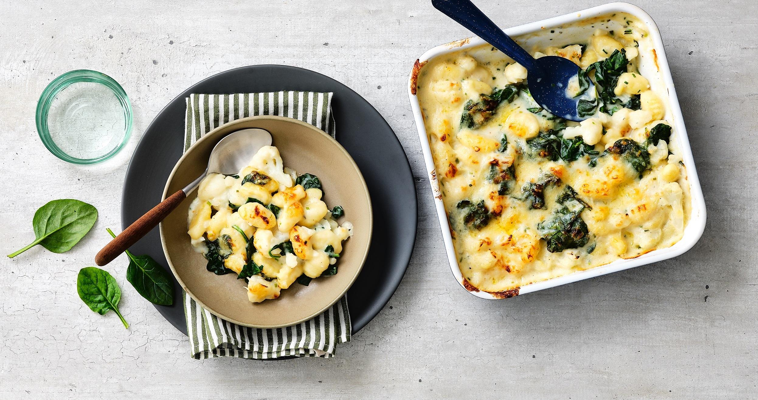 Kopen Gegratineerde verse gnocchi met bloemkool en spinazie (Bio, Veggie)
