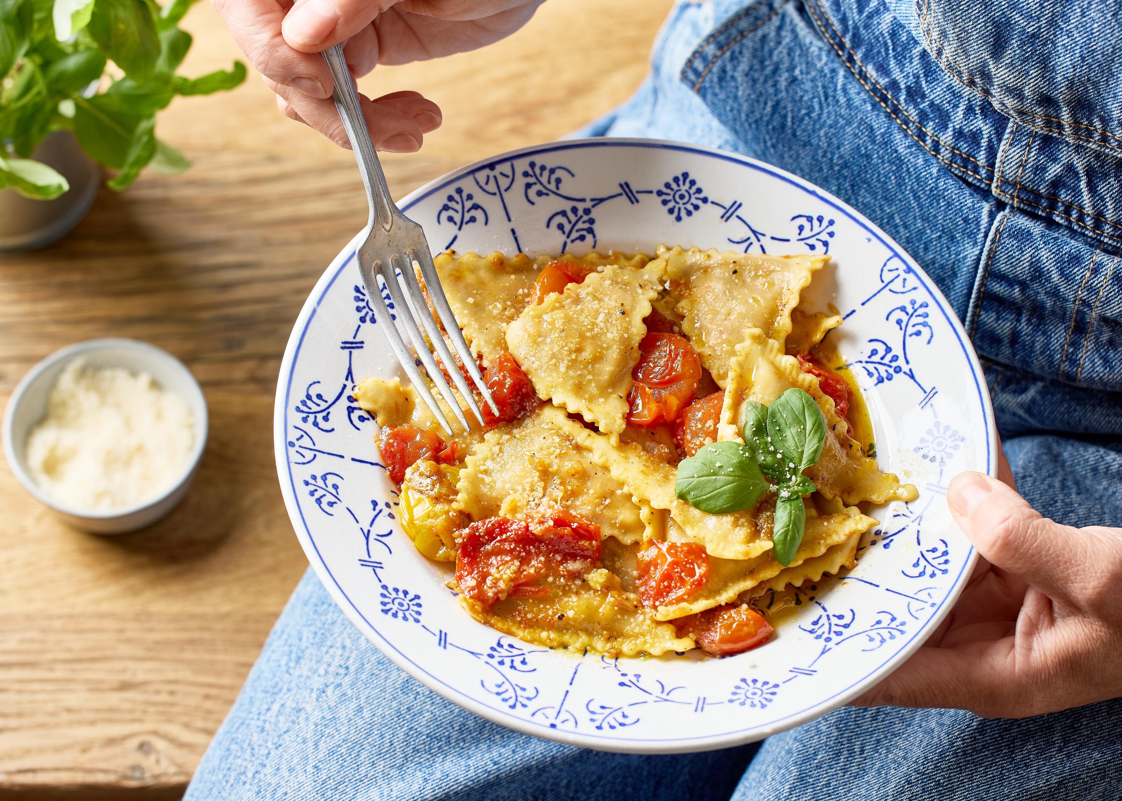Raviolis aux tomates cerises rôties
