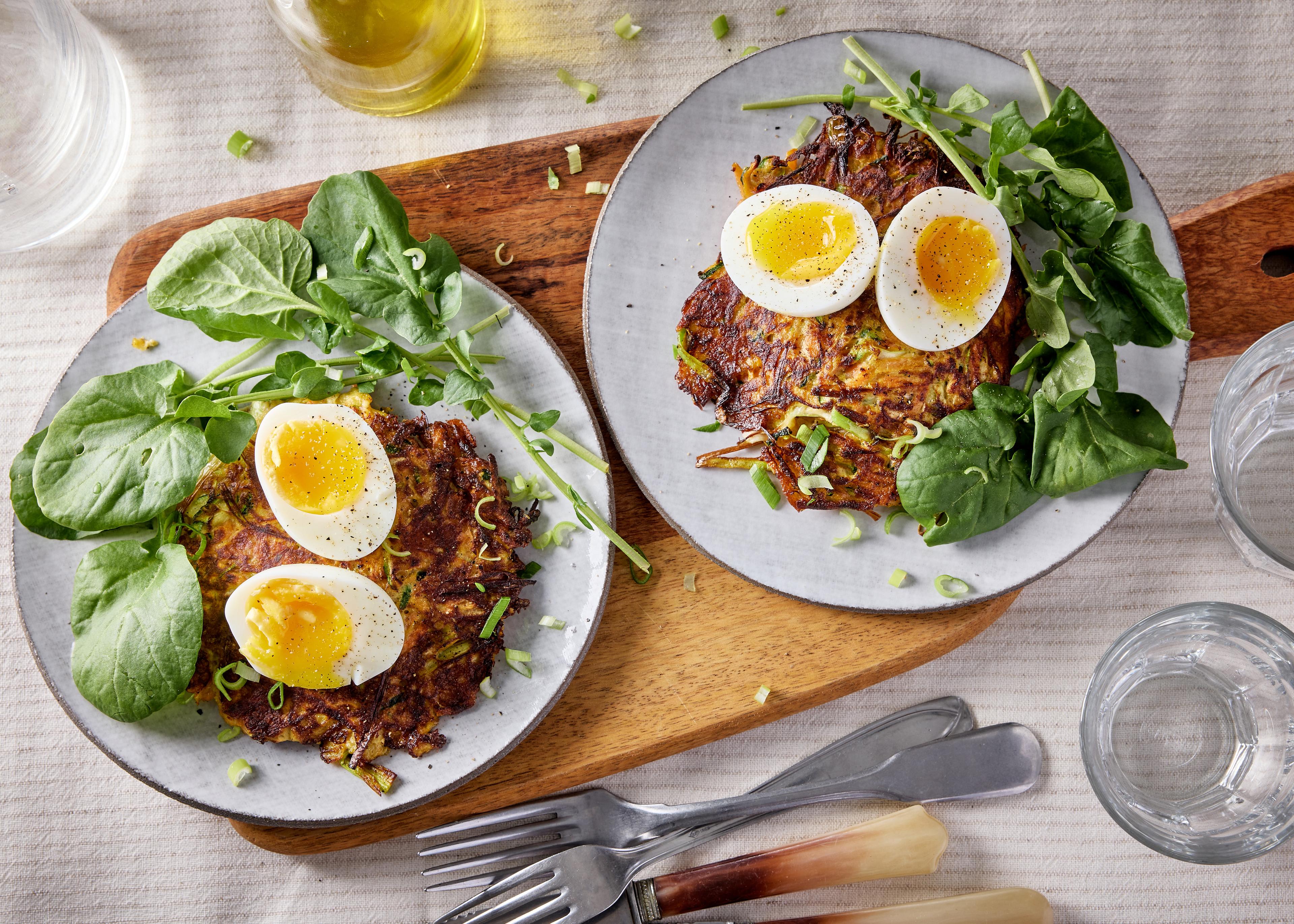 Röstis de légumes et oeufs mollets