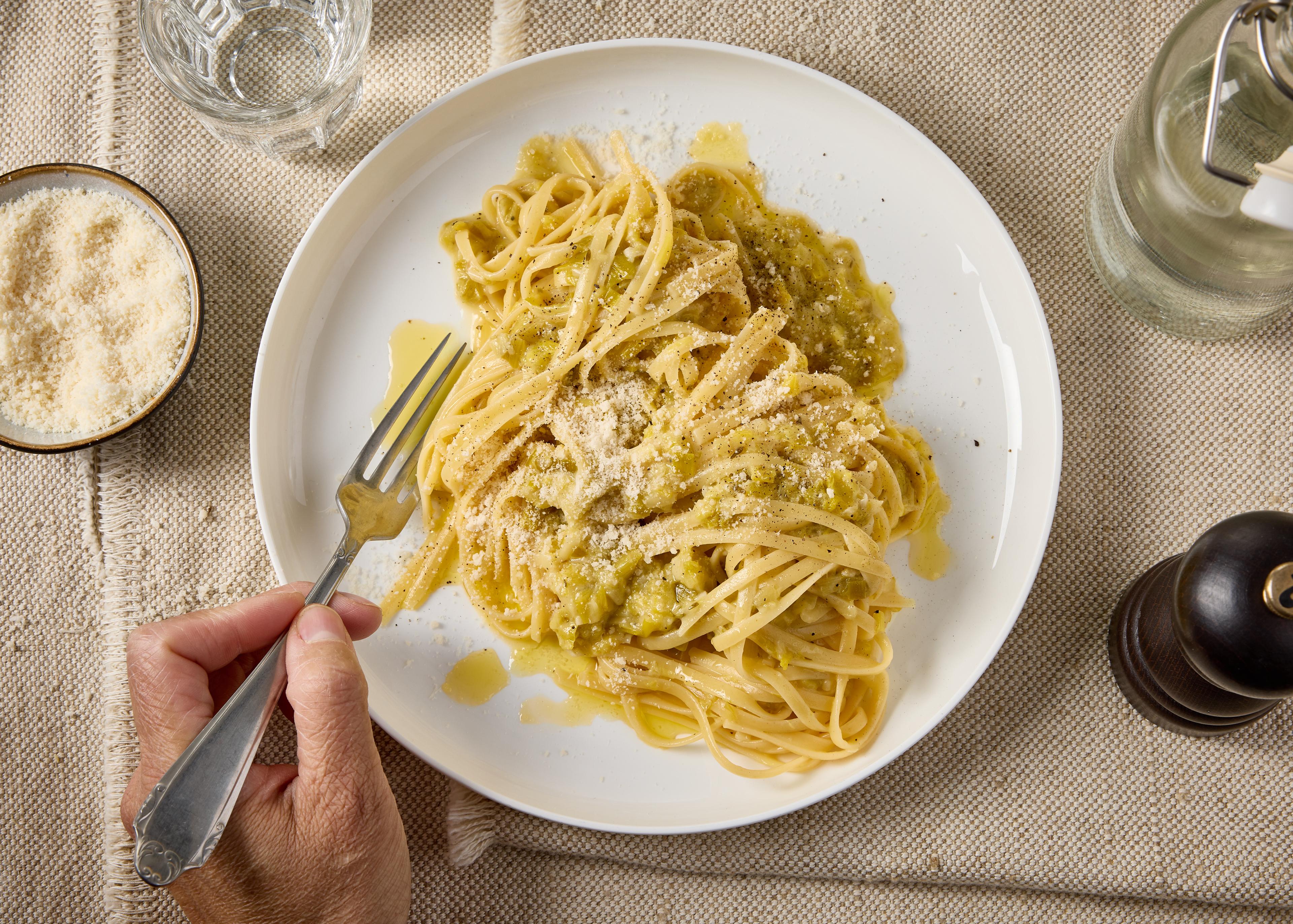 Linguine fraîches à la crème de poireaux