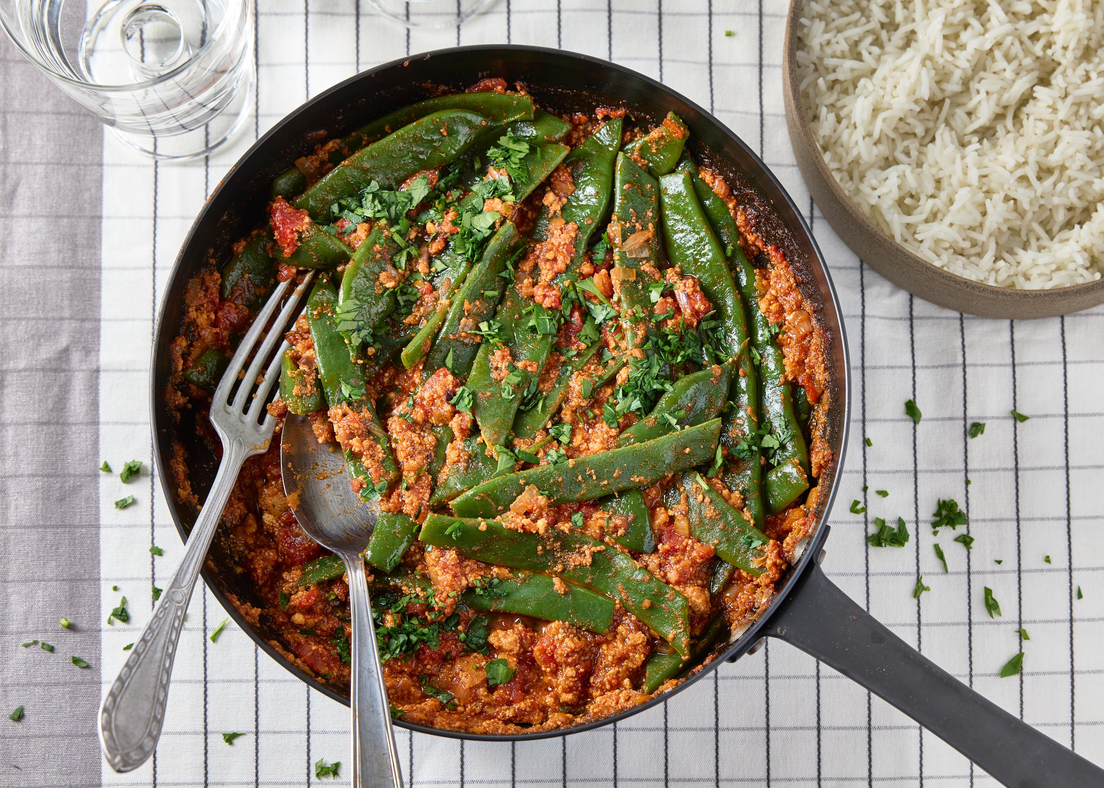 Haricots plats sauce tomate et tofu rosso