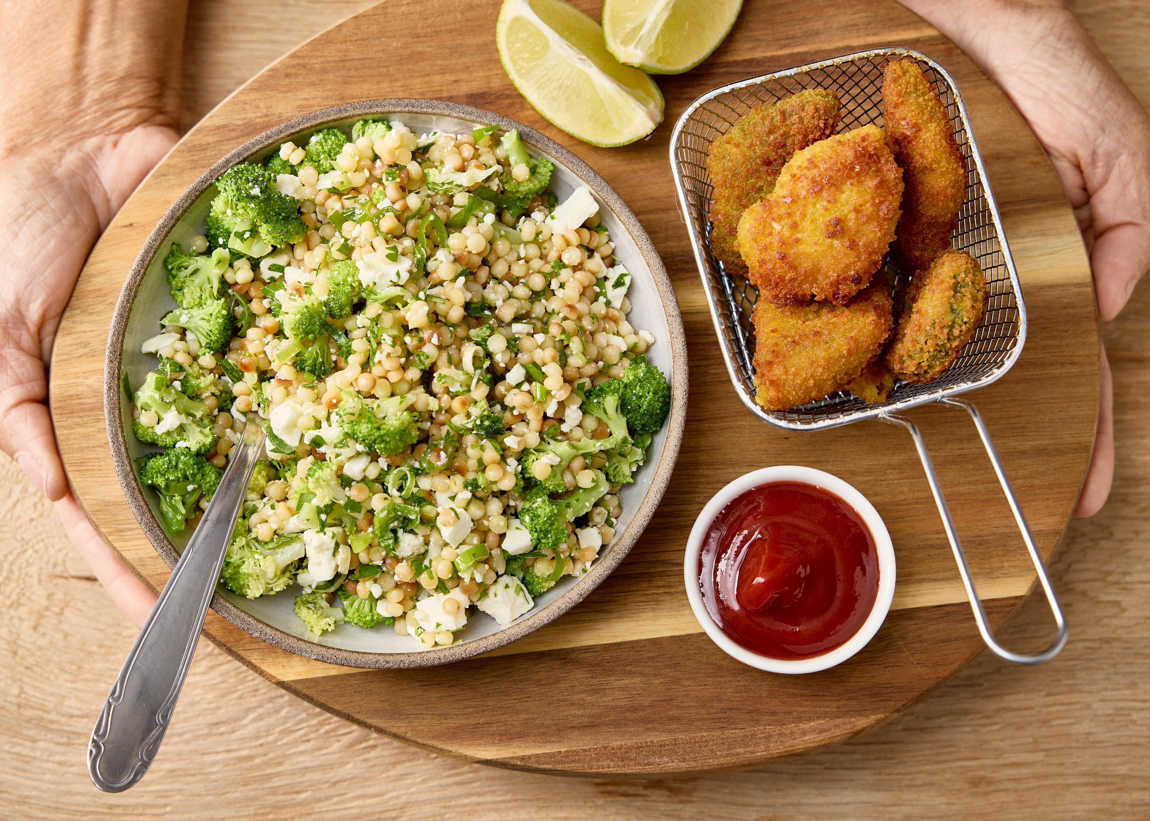 Nuggets veggie, couscous perlé au brocoli
