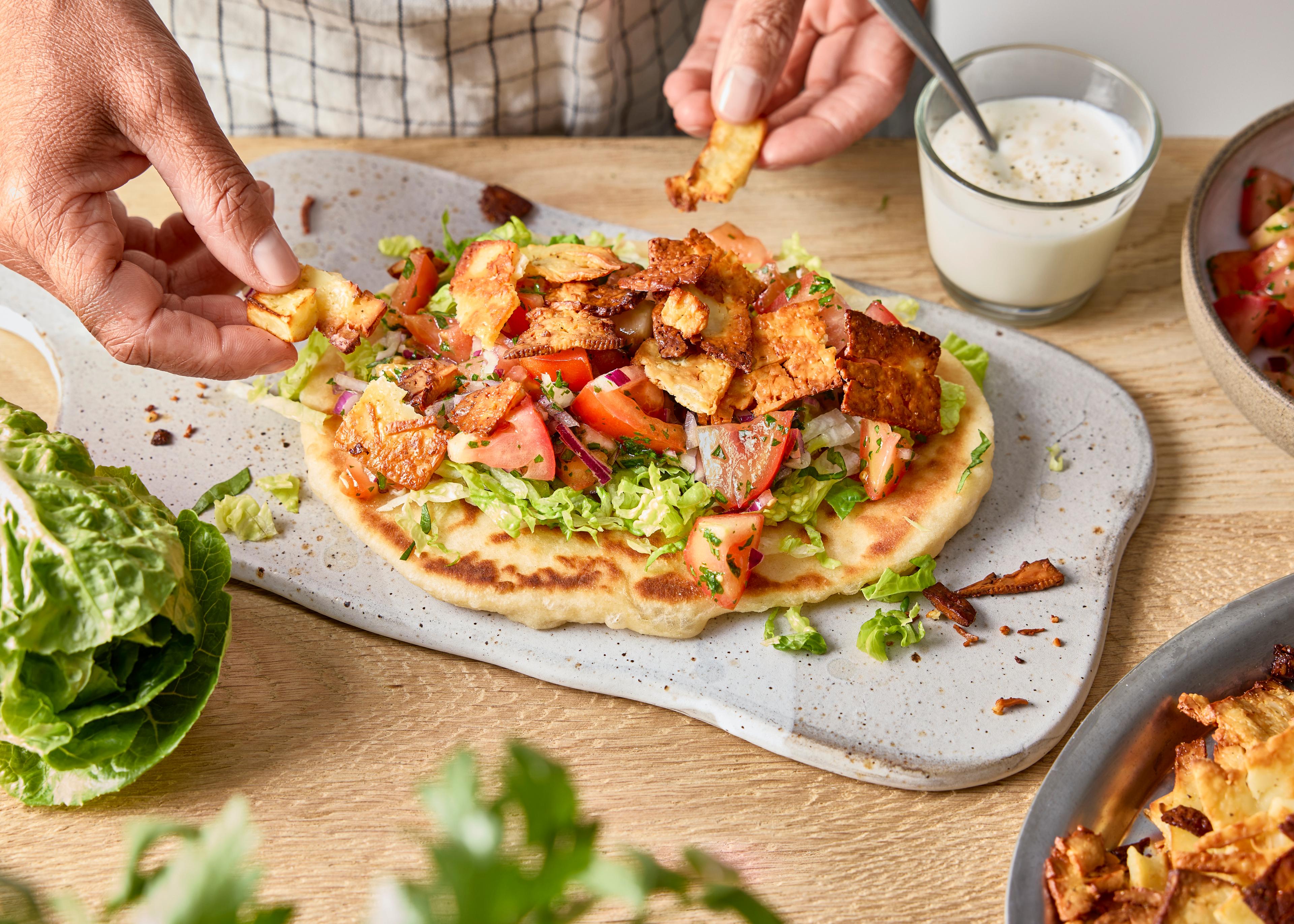 Flatbread maison à l'halloumi façon shawarma