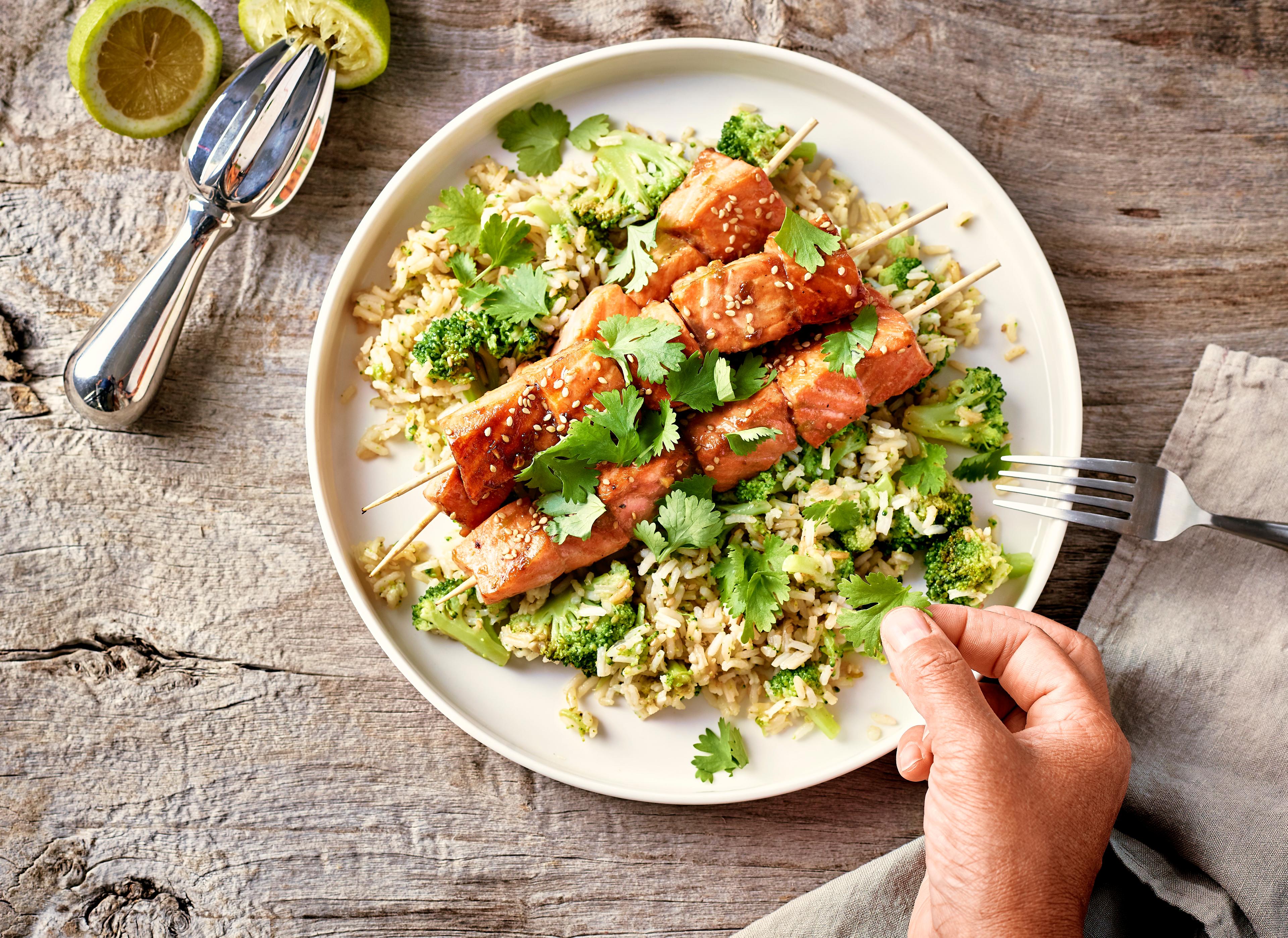 Brochette de saumon au brocoli