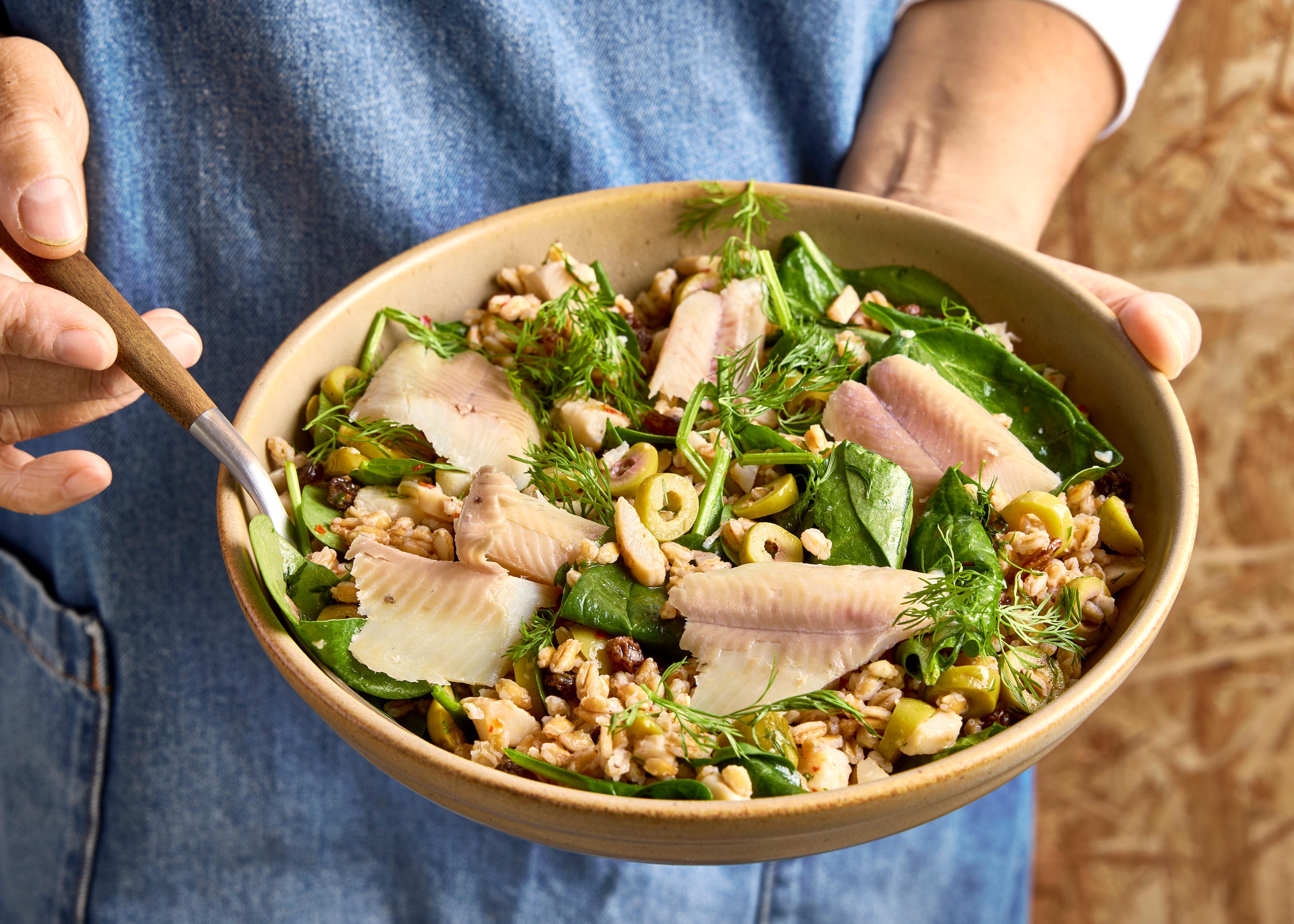 Salade d'épeautre à la truite fumée