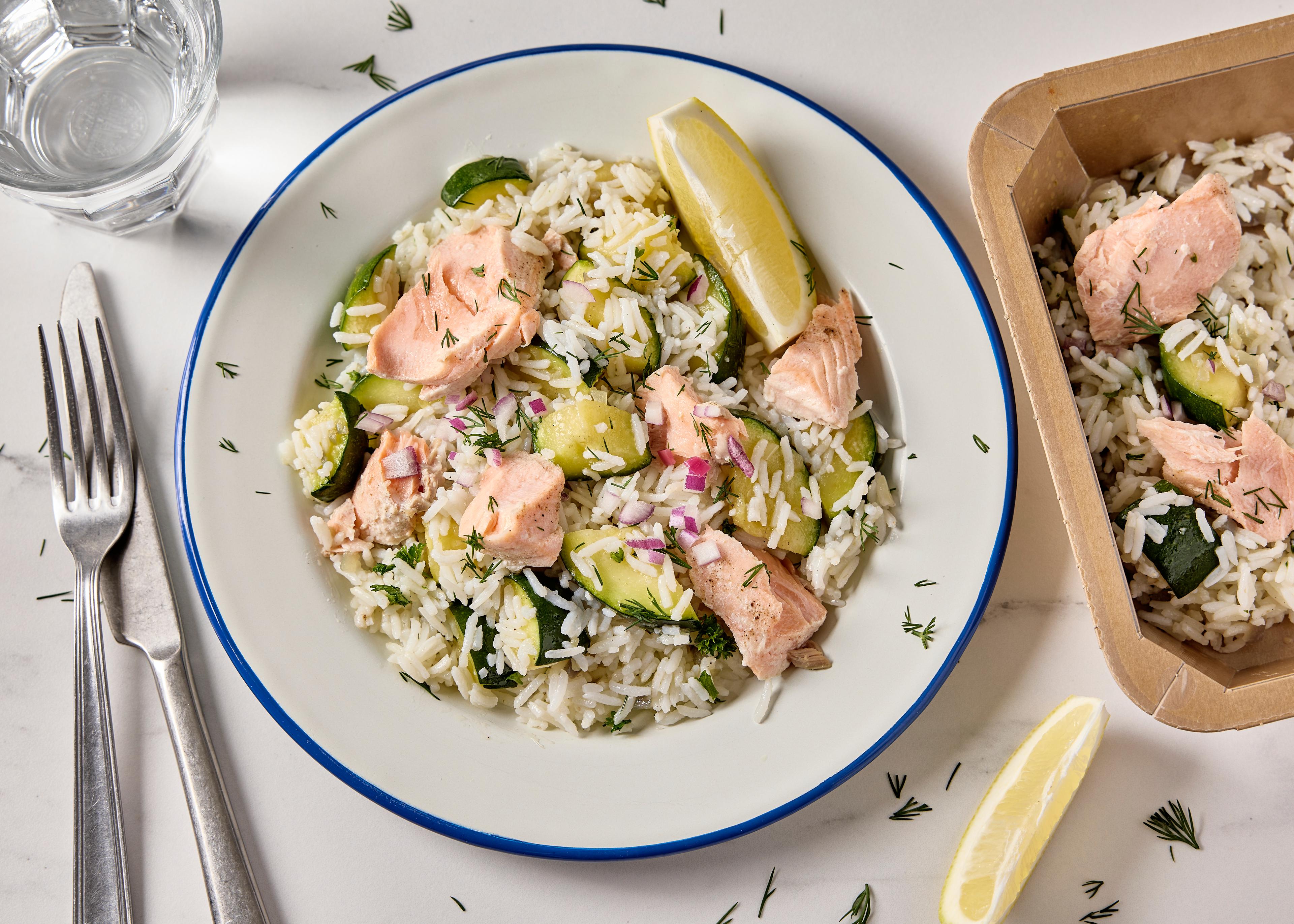 Riz sauté au saumon et courgette (plat à réchauffer)