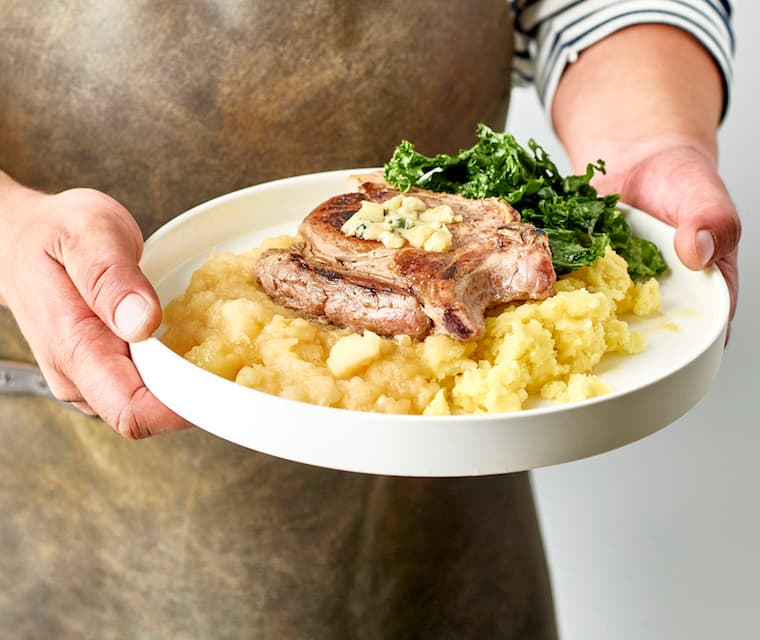 Porc, compote de pommes et purée
