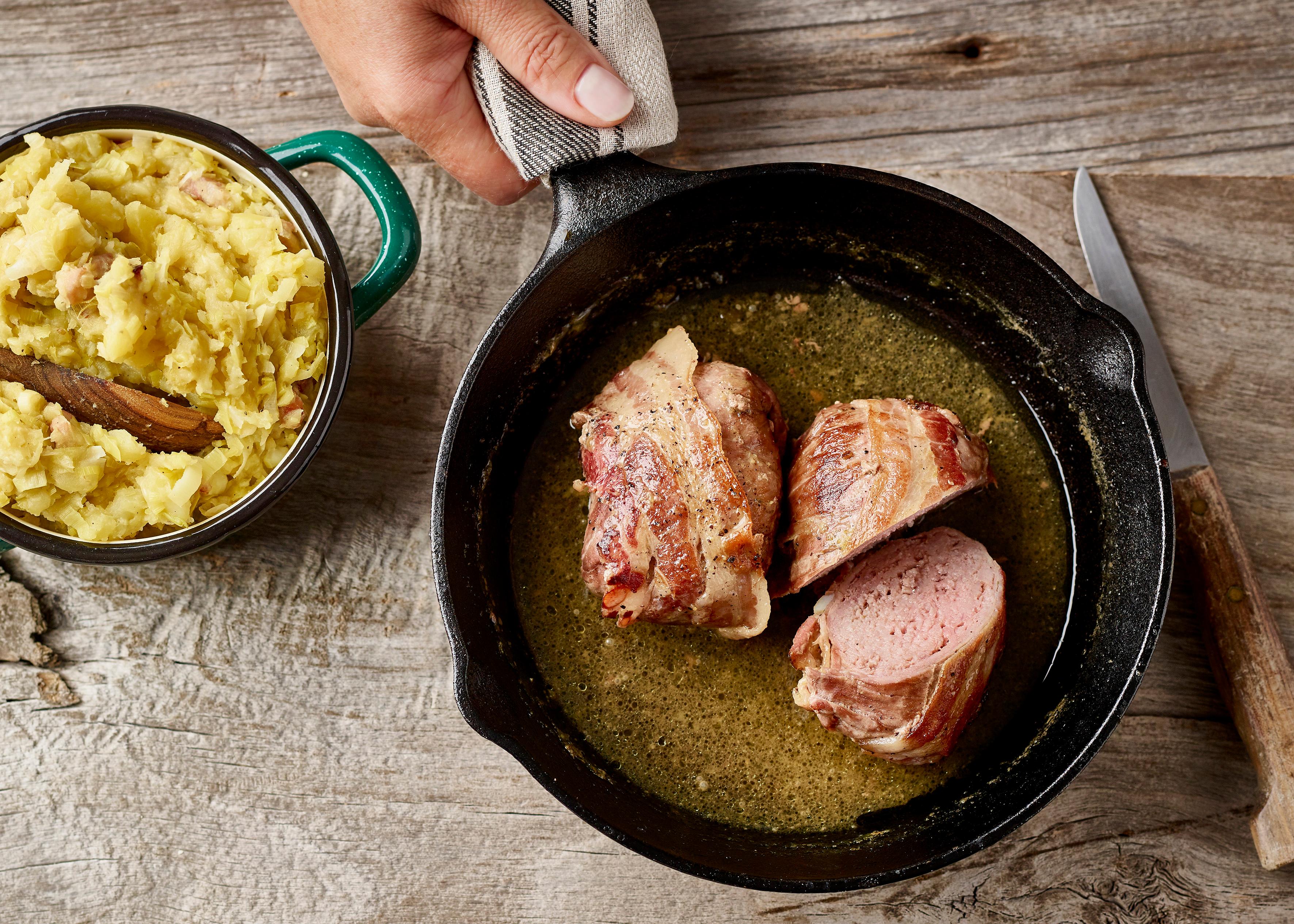 Moineaux sans tête, compote de pommes et stoemp
